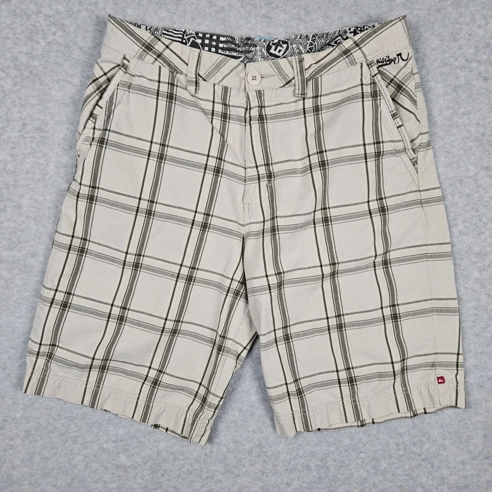 Quiksilver (Mens 33) Tan Plaid Shorts Chino Surf Skate Y2K 10